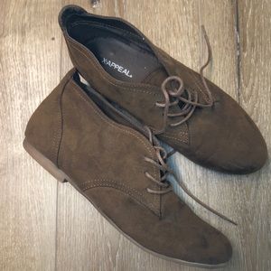 Brown Suade Ankle Booties with Shoe Laces
